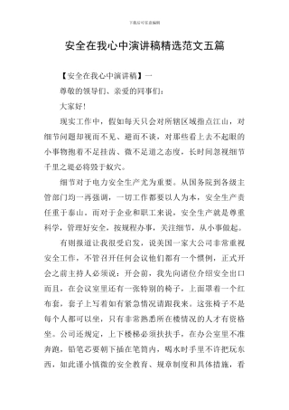 安全在我心中演讲稿精选范文五篇