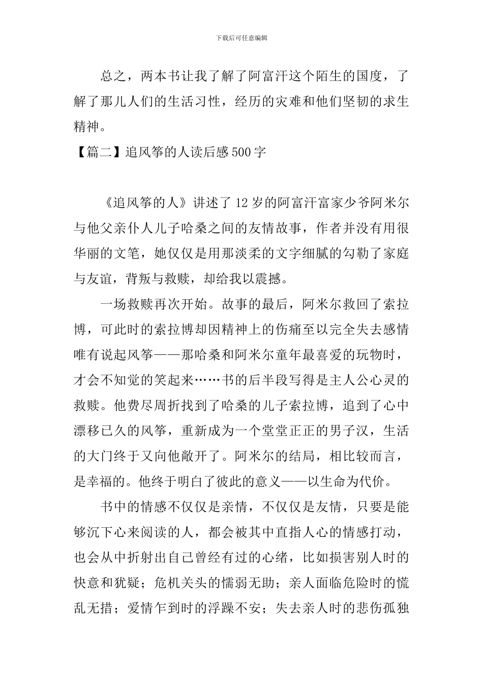 追风筝的人读后感500字五篇_第2页