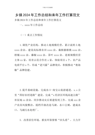 乡镇2024年工作总结和来年工作打算范文