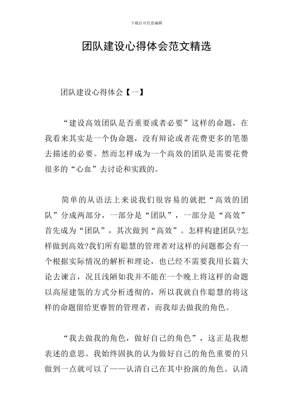 团队建设心得体会范文精选_第1页