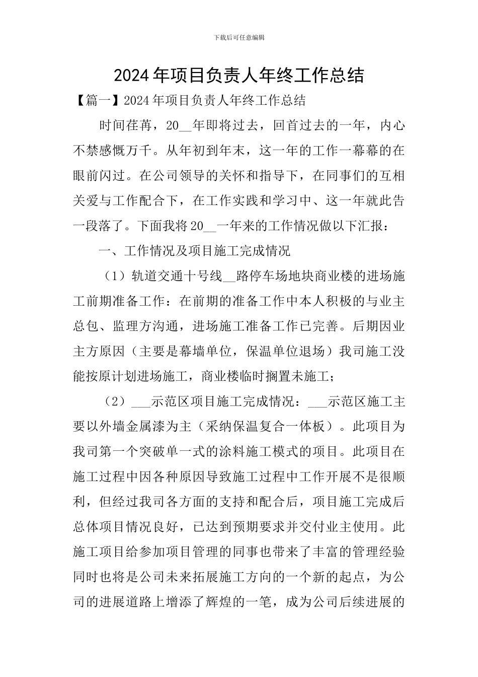 2024年项目负责人年终工作总结_第1页