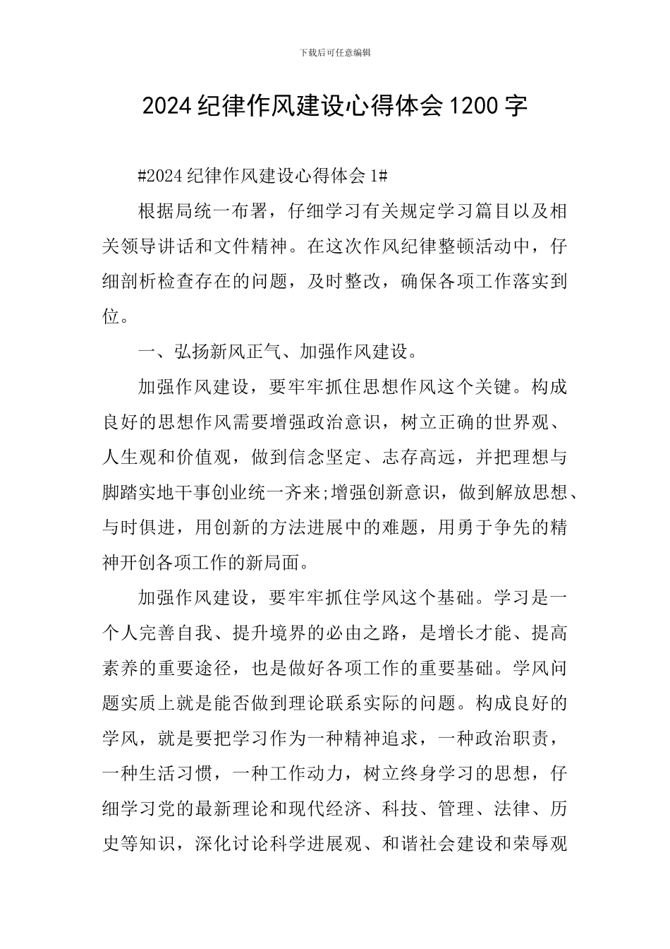 2024纪律作风建设心得体会1200字_第1页