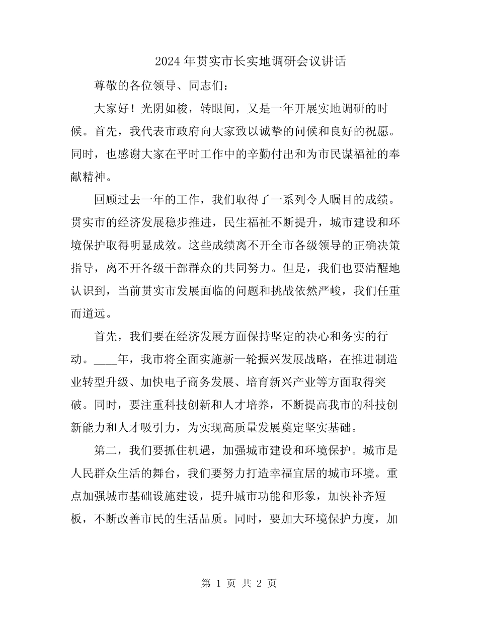 2024年贯实市长实地调研会议讲话 _第1页