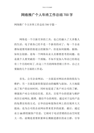 网络推广个人年终工作总结700字