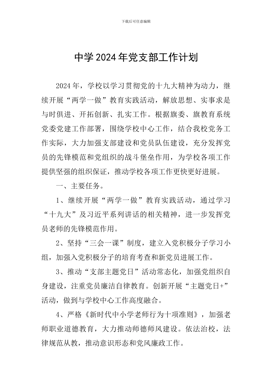 中学2019年党支部工作计划_第1页