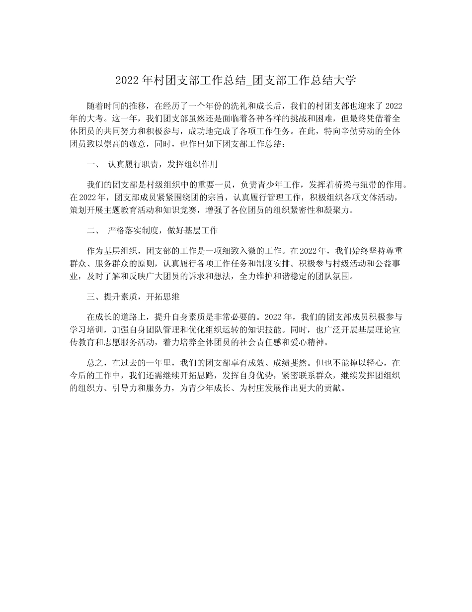 2022年村团支部工作总结_团支部工作总结大学_第1页