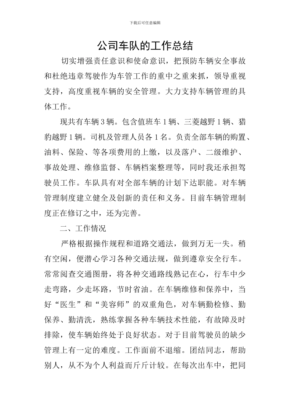 公司车队的工作总结_第1页