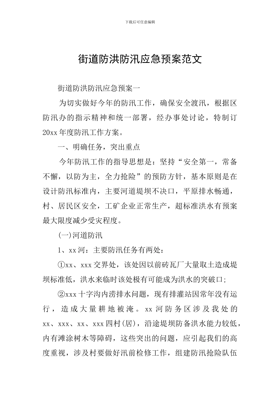 街道防洪防汛应急预案范文_第1页