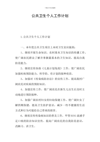 公共卫生个人工作计划