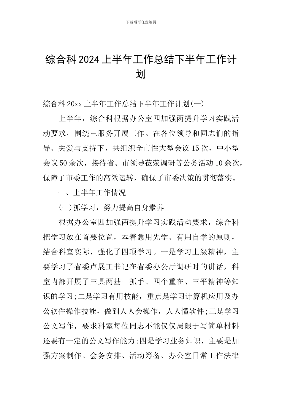 综合科2024上半年工作总结下半年工作计划_第1页