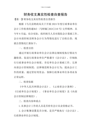 财务收支真实性检查自查报告