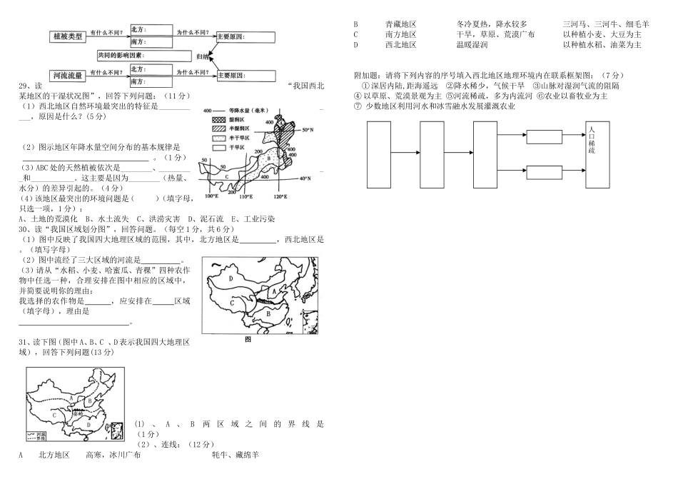 初二地理第五章测试题_第2页