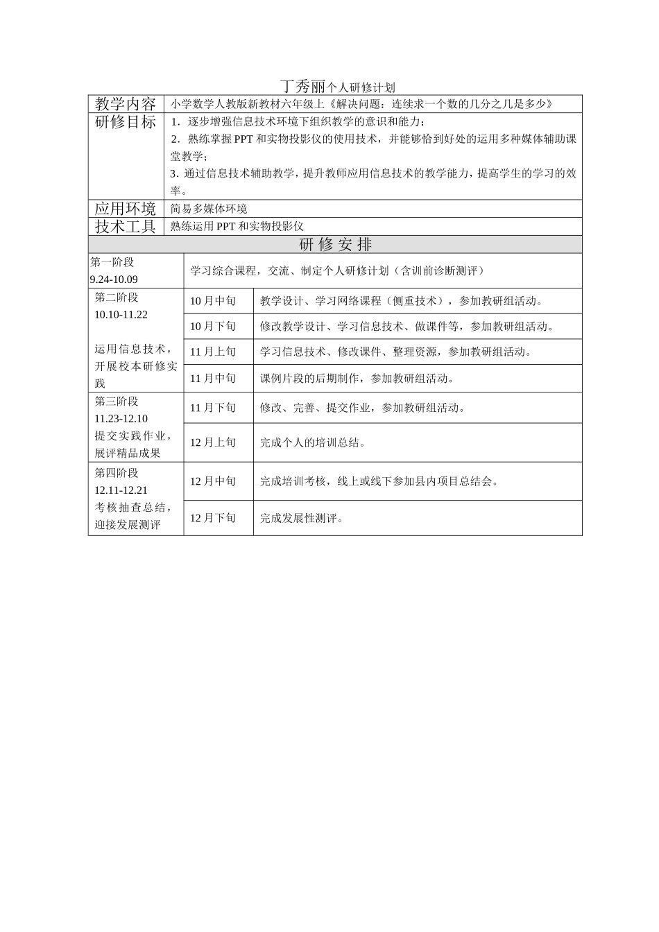 丁秀丽个人研修计划_第1页