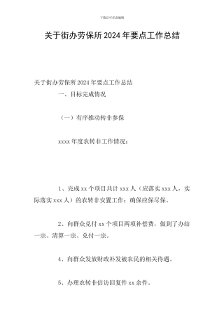关于街办劳保所2024年要点工作总结