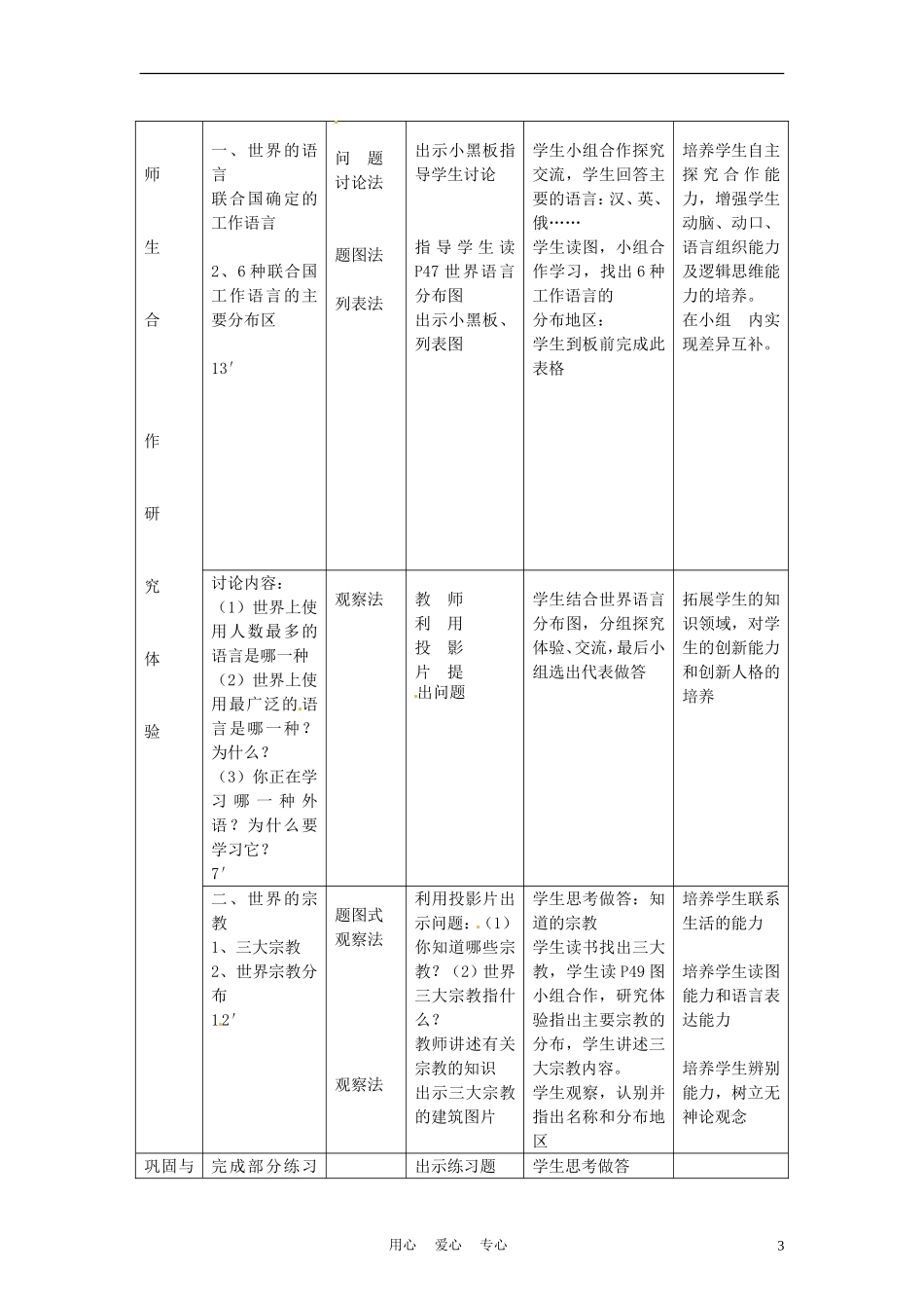 浙江省上虞市竺可桢中学七年级地理《世界的语言与宗教》教案-人教新课标版_第3页