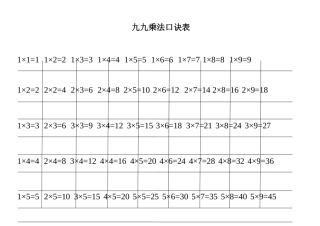 九九乘法口诀表(打印版)