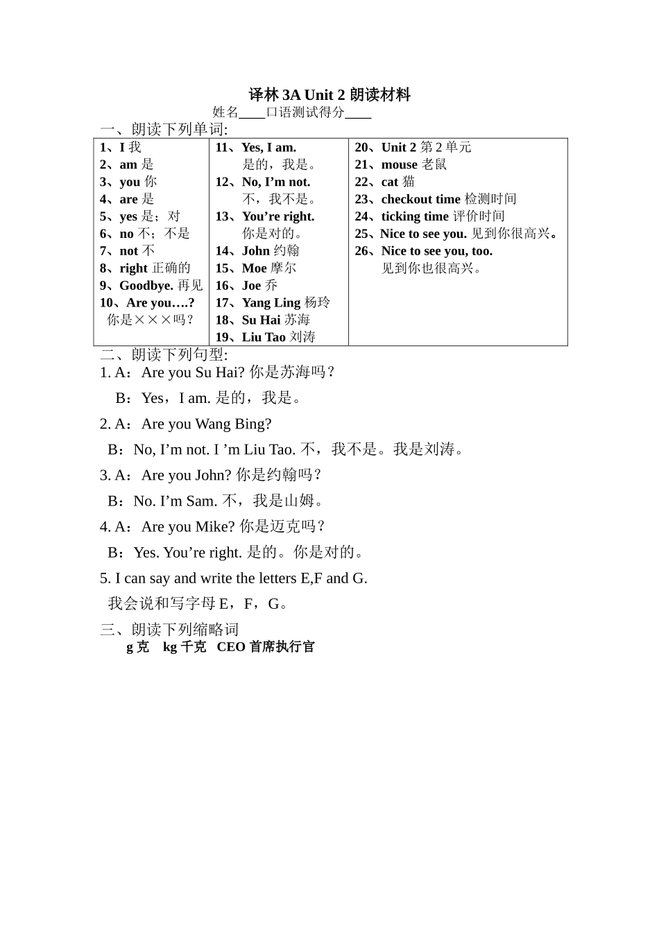 译林3A-U2朗读材料[1]_第1页