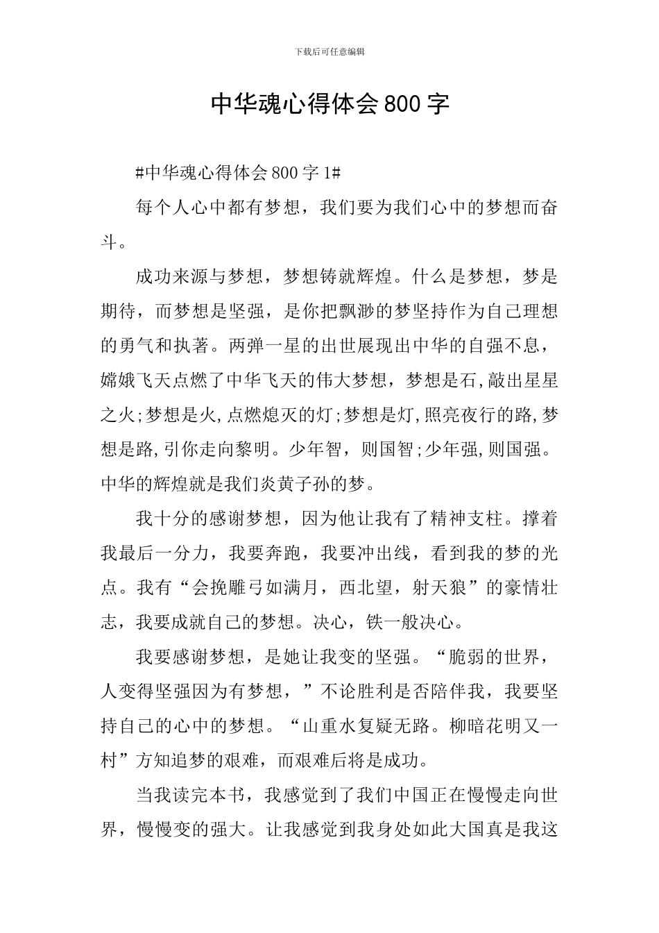 中华魂心得体会800字_第1页