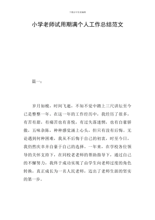 小学教师试用期满个人工作总结范文