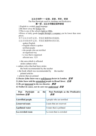 高二英语语法第一讲过去分词做定语和表语