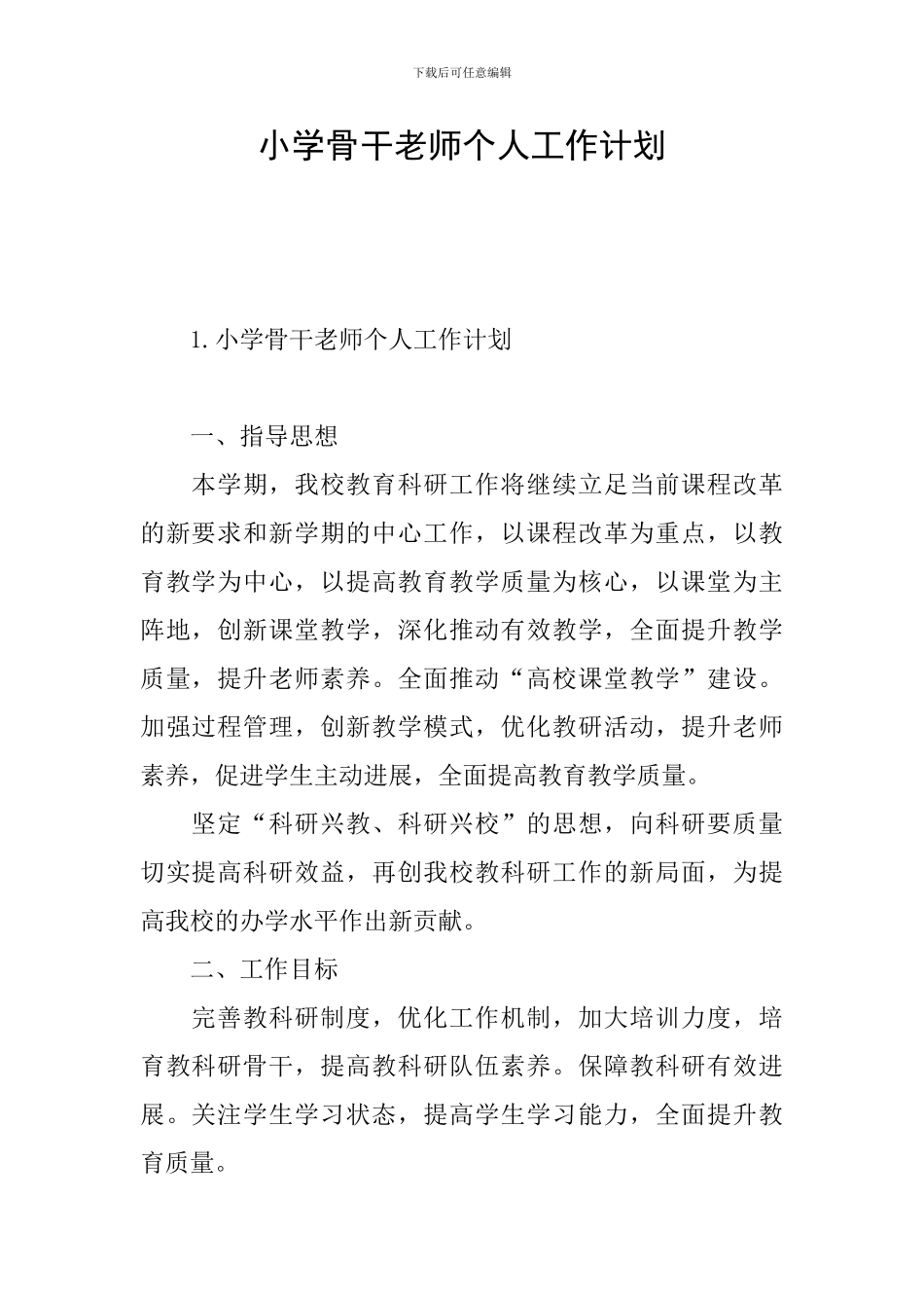 小学骨干教师个人工作计划_第1页