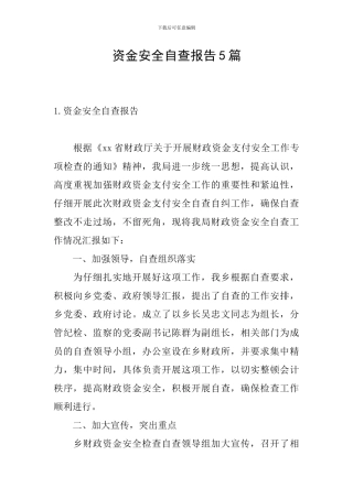 资金安全自查报告5篇