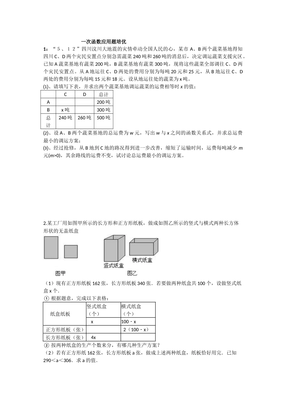 一次函数应用题培优_第1页