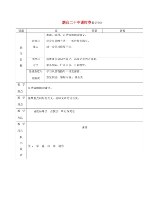 山东省烟台20中七年级语文 《春（第一课时）》教学设计