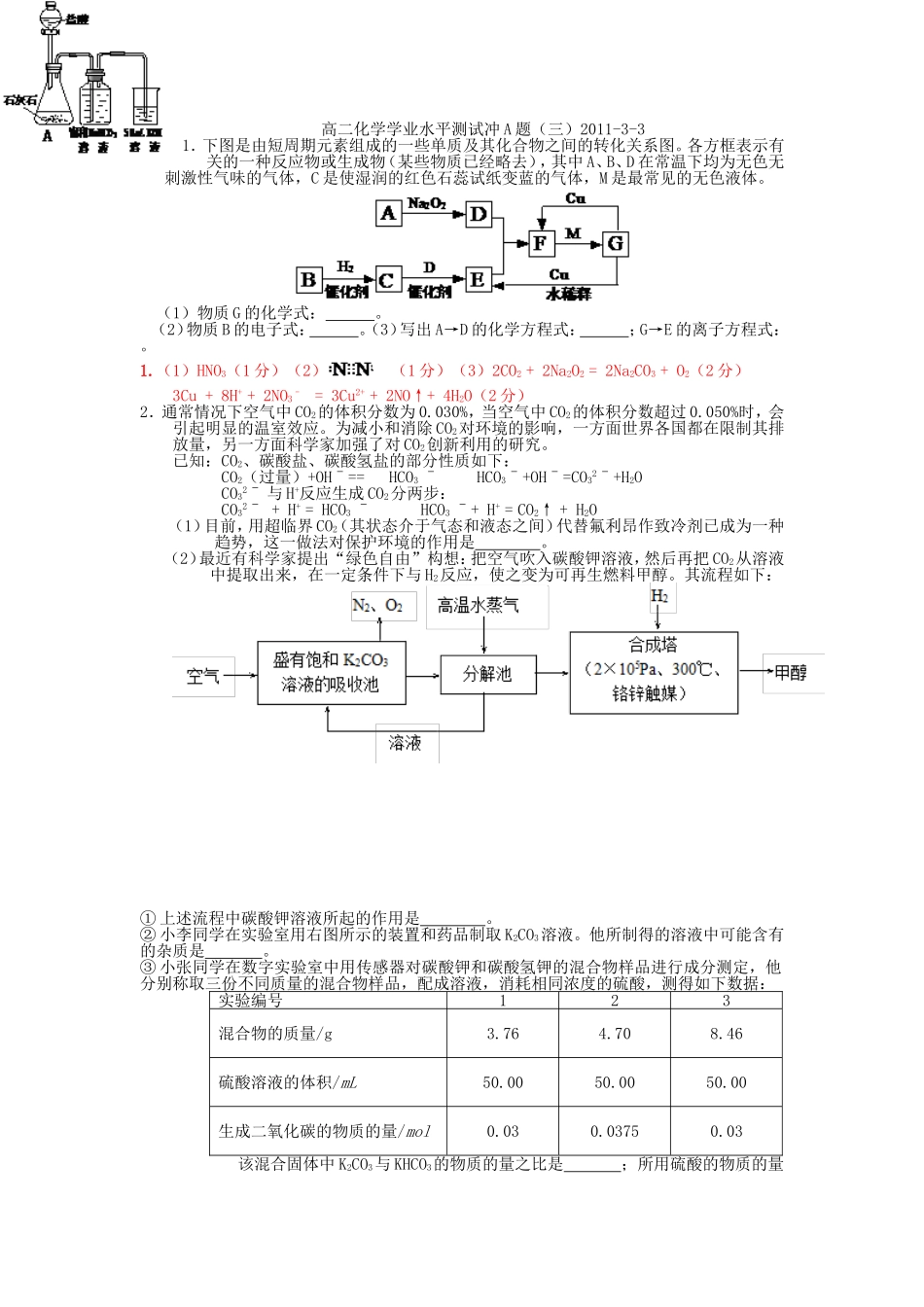 高二化学学业水平测试冲A题_第1页