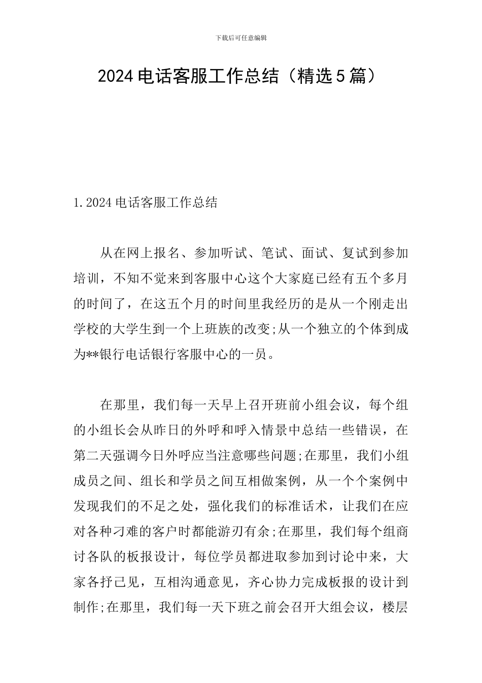 2024电话客服工作总结_第1页