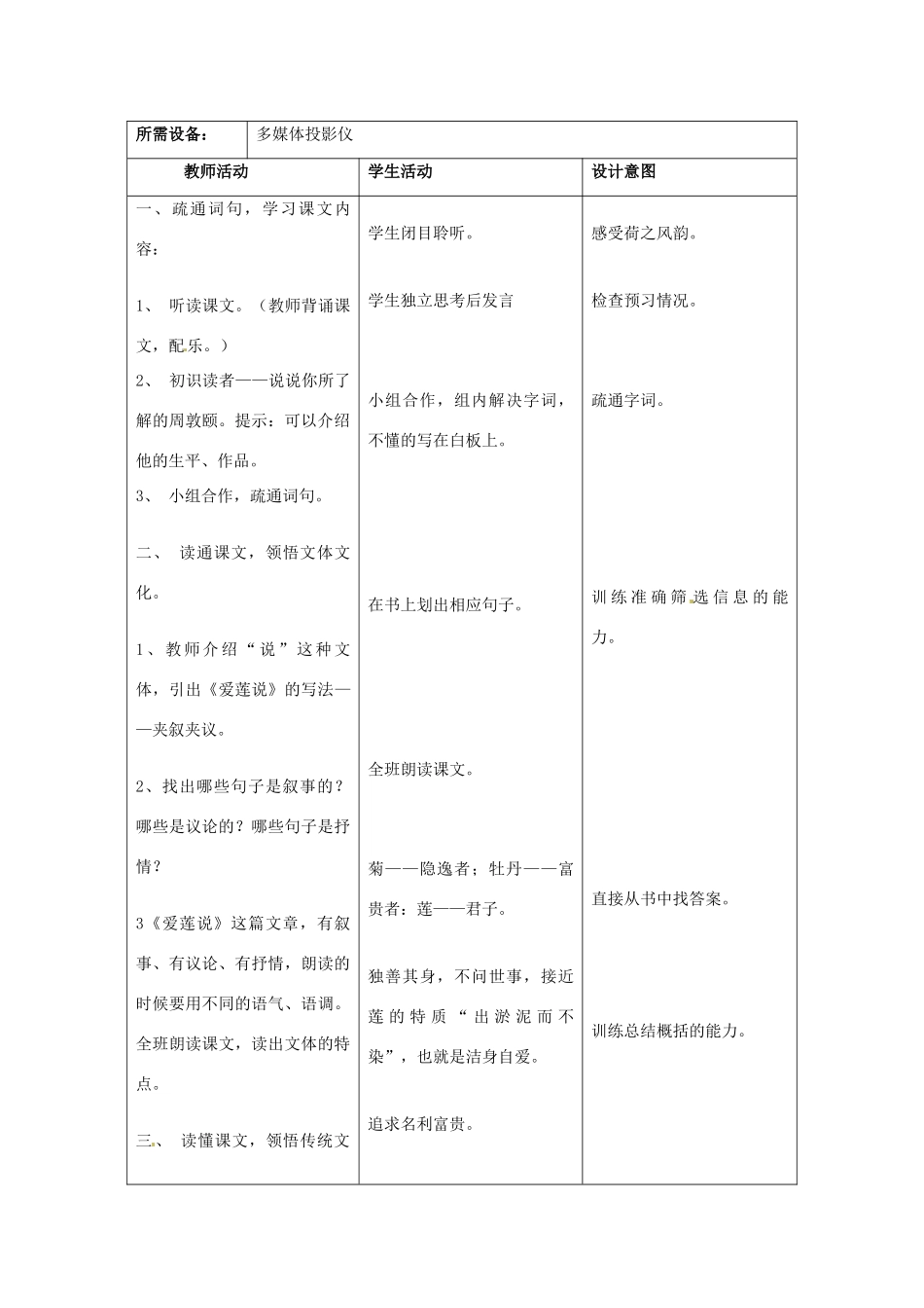 新疆乌鲁木齐市第46中学八年级语文上册《爱莲说》教案 新人教版_第2页