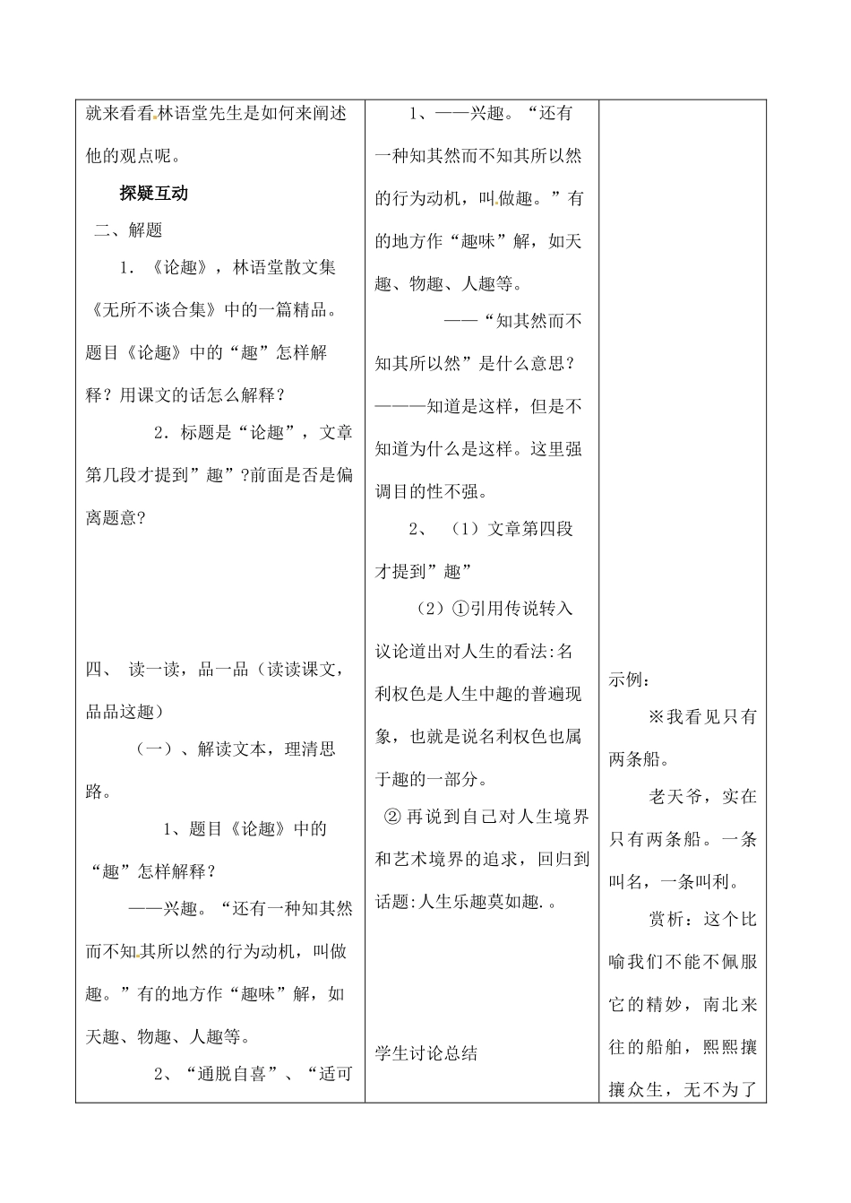 吉林省四平市第十七中学八年级语文上册 论趣（第2课时）教案 长春版_第2页