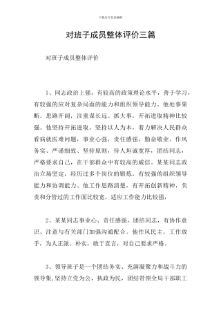 对班子成员整体评价三篇