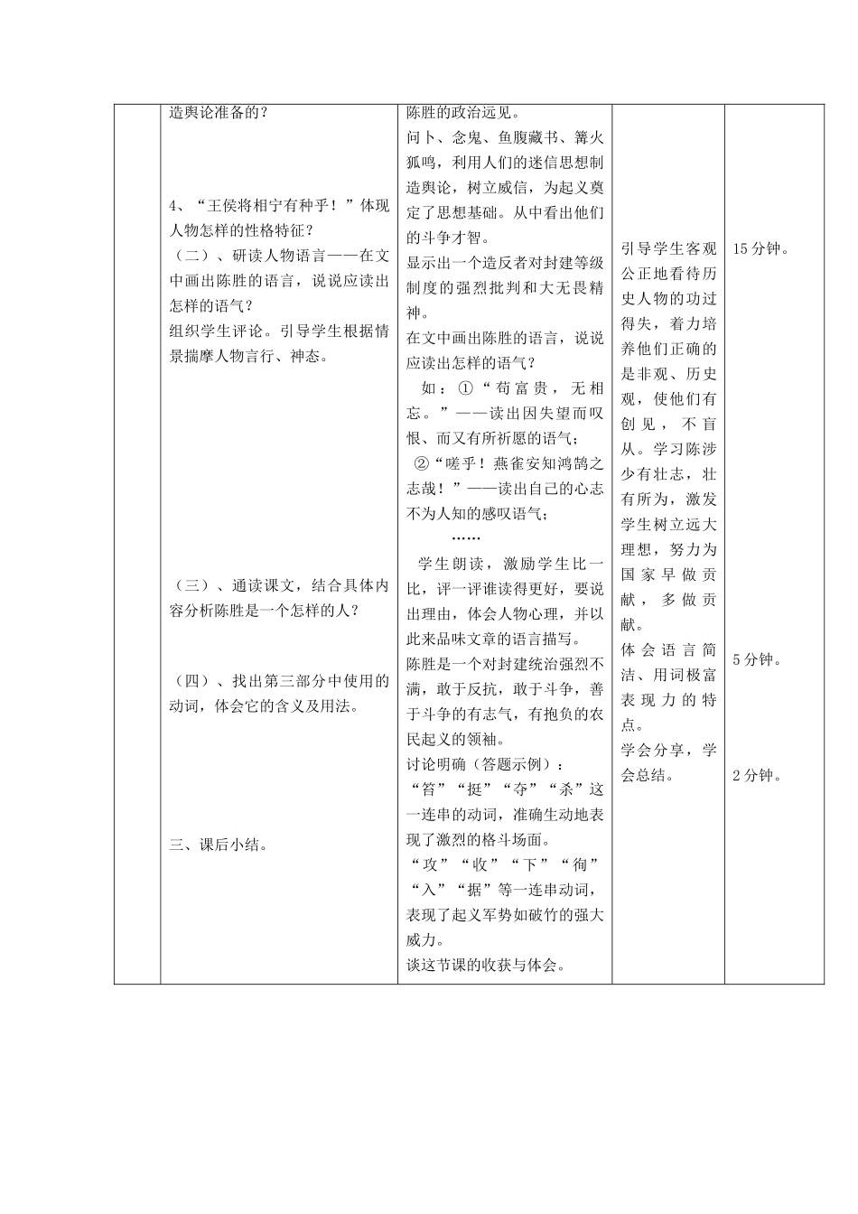 北京市顺义区大孙各庄中学九年级语文上册 第21课《陈涉世家》教案2 新人教版_第3页