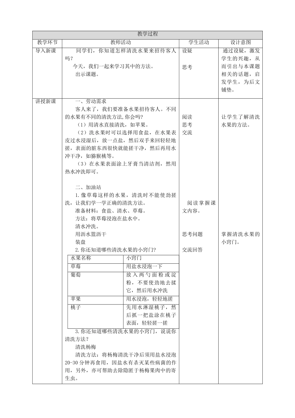 浙教版二年级下册劳动项目三--任务三-洗盘水果待客人-教案_第2页