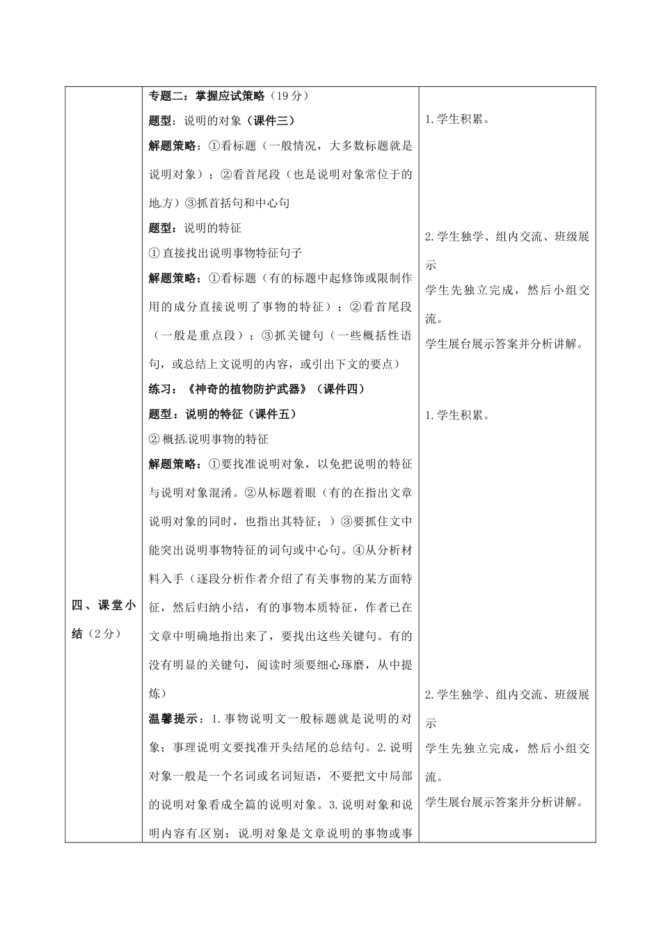 辽宁省恒仁满族自治县中考语文专题复习 说明文 说明对象的特征教学设计-人教版初中九年级全册语文教案_第2页