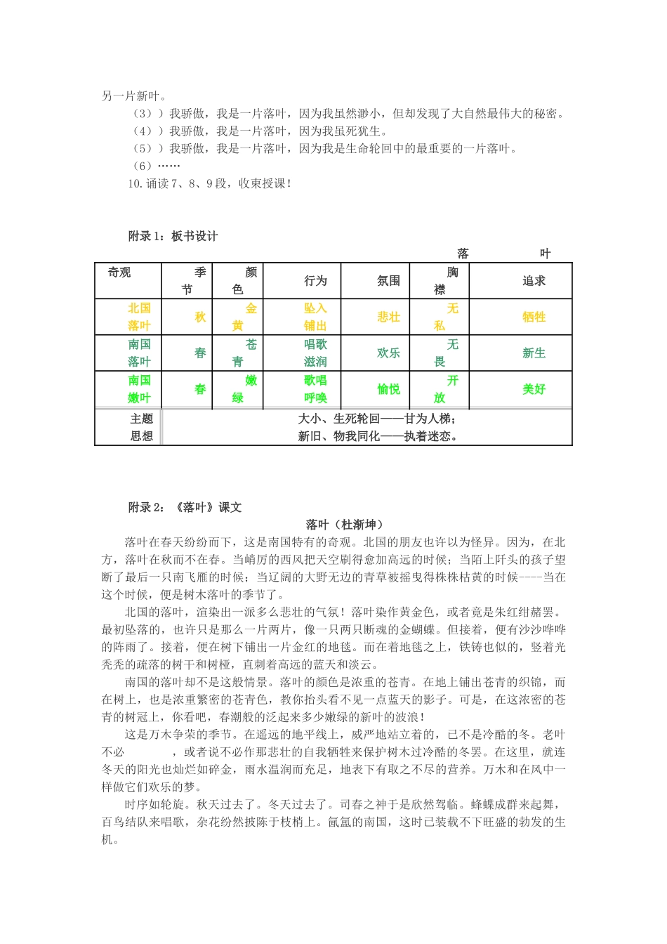 九年级语文上册 第二单元 第10课《落叶》教学设计 鲁教版五四制-鲁教版五四制初中九年级上册语文教案_第2页