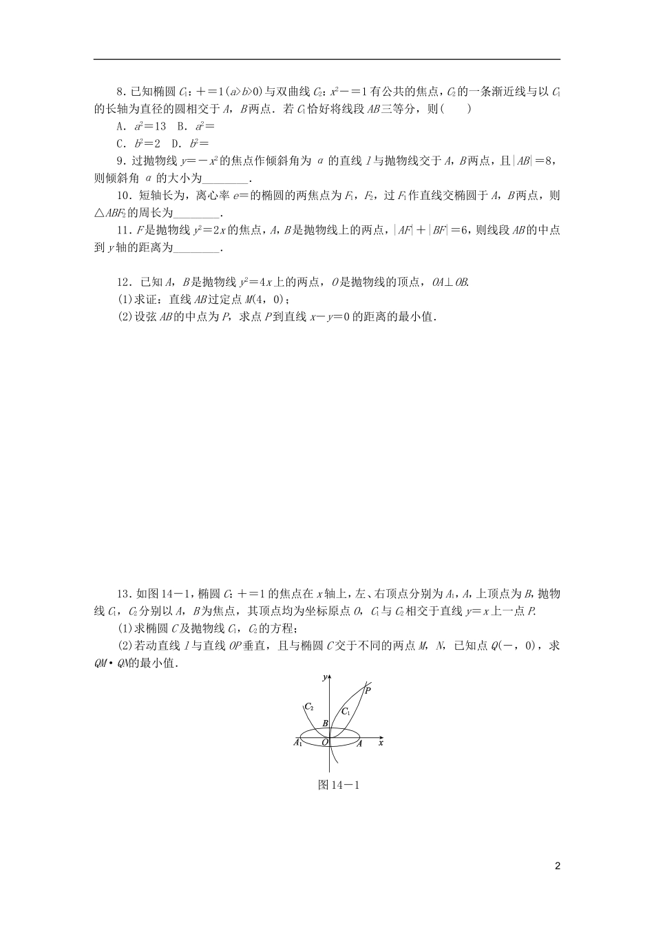 (江西专用)2013高考数学二轮复习-专题限时集训(十四)第14讲-圆锥曲线的定义、图形、方程与性质配套作业_第2页