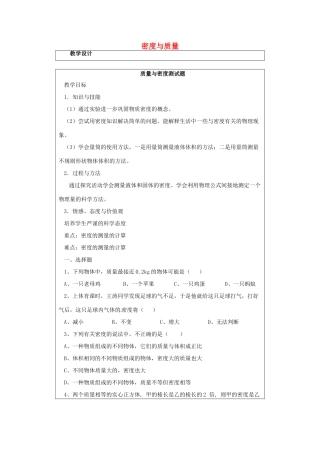 河南省郑州市中考物理《密度与质量》复习教案-人教版初中九年级全册物理教案