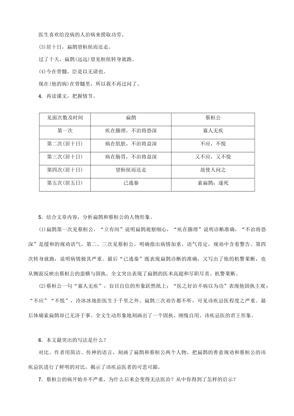 秋九年级语文上册 第六单元 22《扁鹊见蔡桓公》教案 （新版）语文版-（新版）语文版初中九年级上册语文教案_第3页