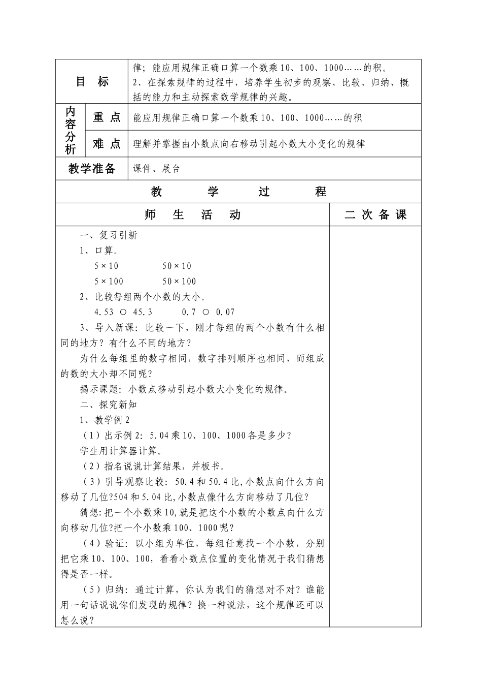 2014版最新苏教版小学数学五年级上册第五单元教案集体备课表格式_第3页