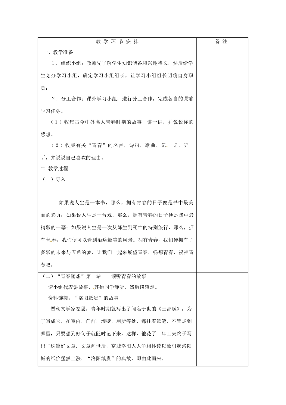 河南省洛阳市下峪镇初级中学九年级语文上册 青春随想教案 新人教版_第2页