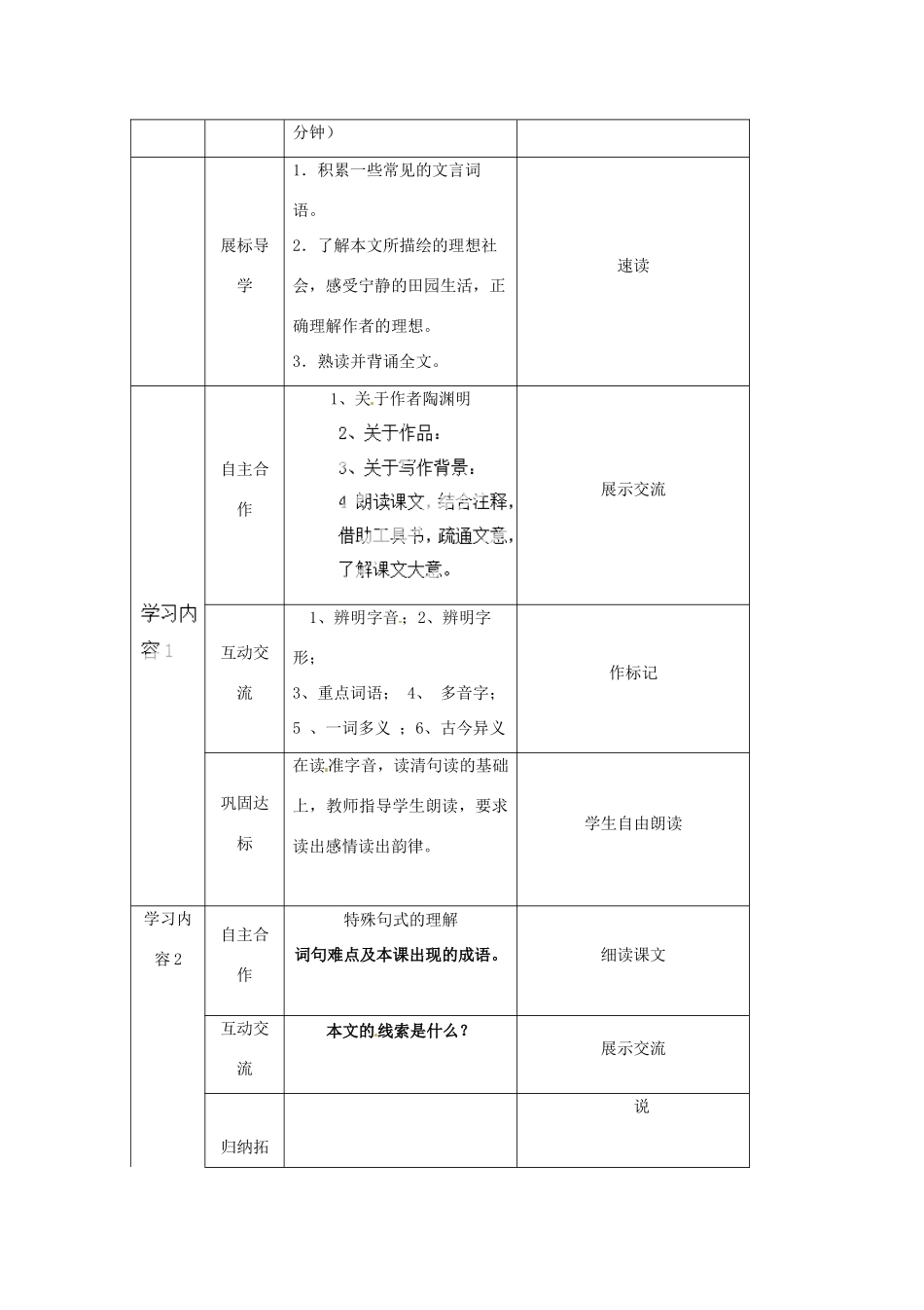 湖北省宜都市红花套镇初级中学八年级语文上册 第五单元 第21课《桃花源记》（第2课时）教案 新人教版_第2页