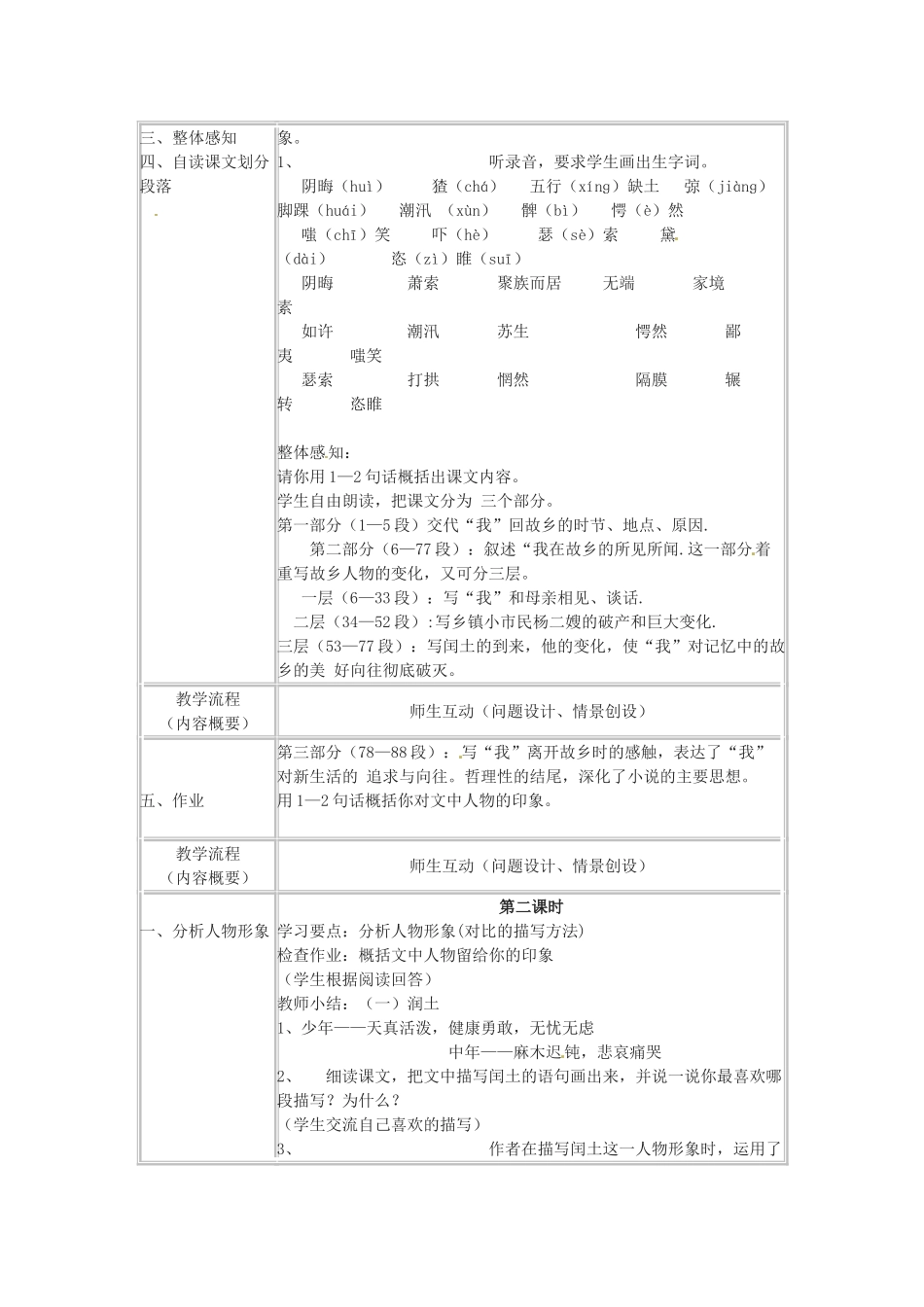 九年级语文下册第13课《故乡》教案语文版_第2页