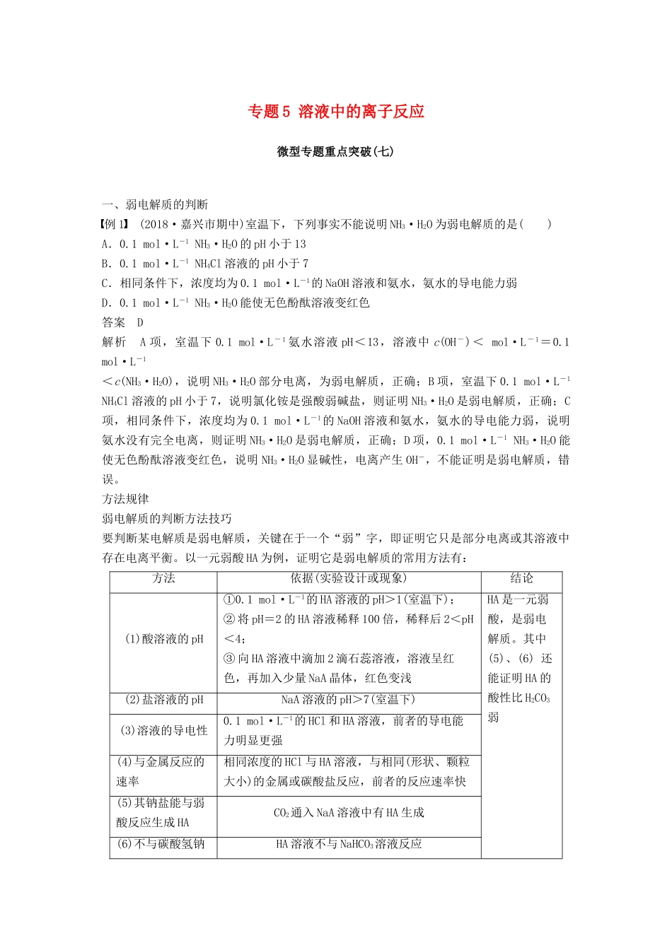 高中化学 专题5 溶液中的离子反应 微型专题重点突破（七）学案 苏教版必修2-苏教版高一必修2化学学案_第1页