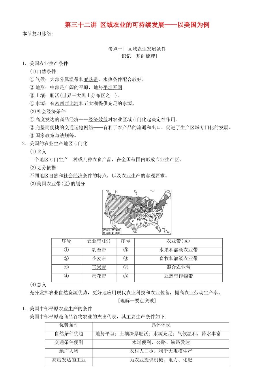 高考地理一轮复习 第三十二讲 区域农业的可持续发展——以美国为例讲练结合学案-人教版高三全册地理学案_第1页