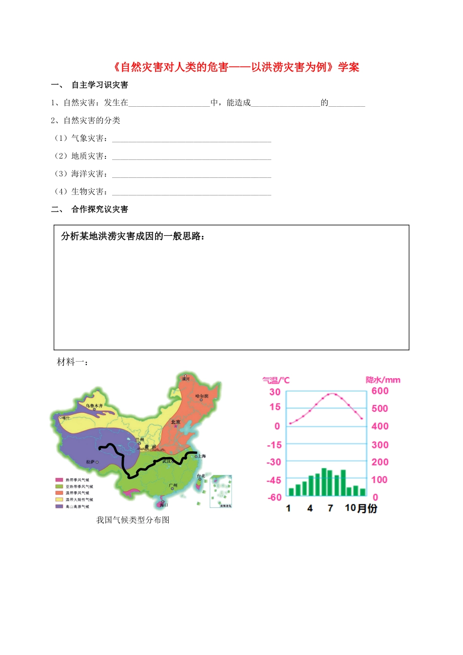 高中地理 第四章 自然环境对人类活动的影响 第四节 自然灾害对人类的危害学案 湘教版必修1-湘教版高一必修1地理学案_第1页