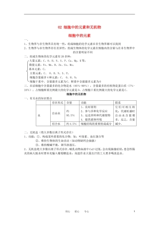 河北省广平一中高三生物总复习学案 02 细胞中的元素和无机物（艺术班）