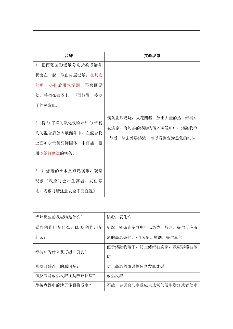高一化学 实验16 铝热反应学案-人教版高一全册化学学案_第2页