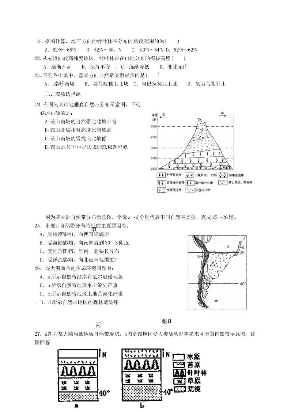 高中地理 3.3 自然地理环境的差异性（第4课时）垂直地带性分布规律学案（无答案） 湘教版必修1-湘教版高一必修1地理学案_第2页